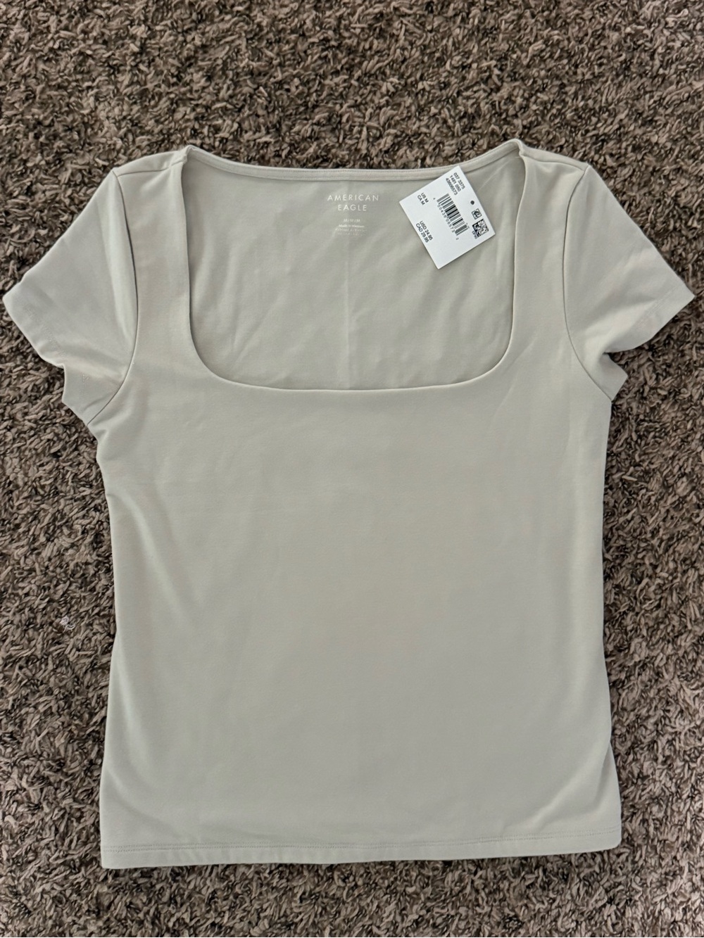 American Eagle Outfitters Women's Square Neck Short Sleeve Top in Light Beige